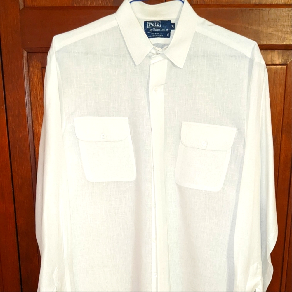 Linen. Polo by Ralph Lauren Linen Button Down Shirt. M XL